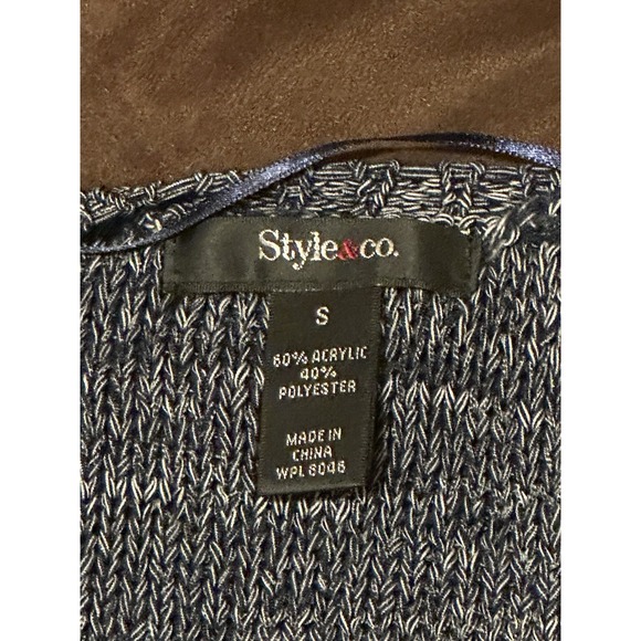 Style & Co Size S Blue Open Front Sweater Cardigan with Fringe - Picture 5 of 7